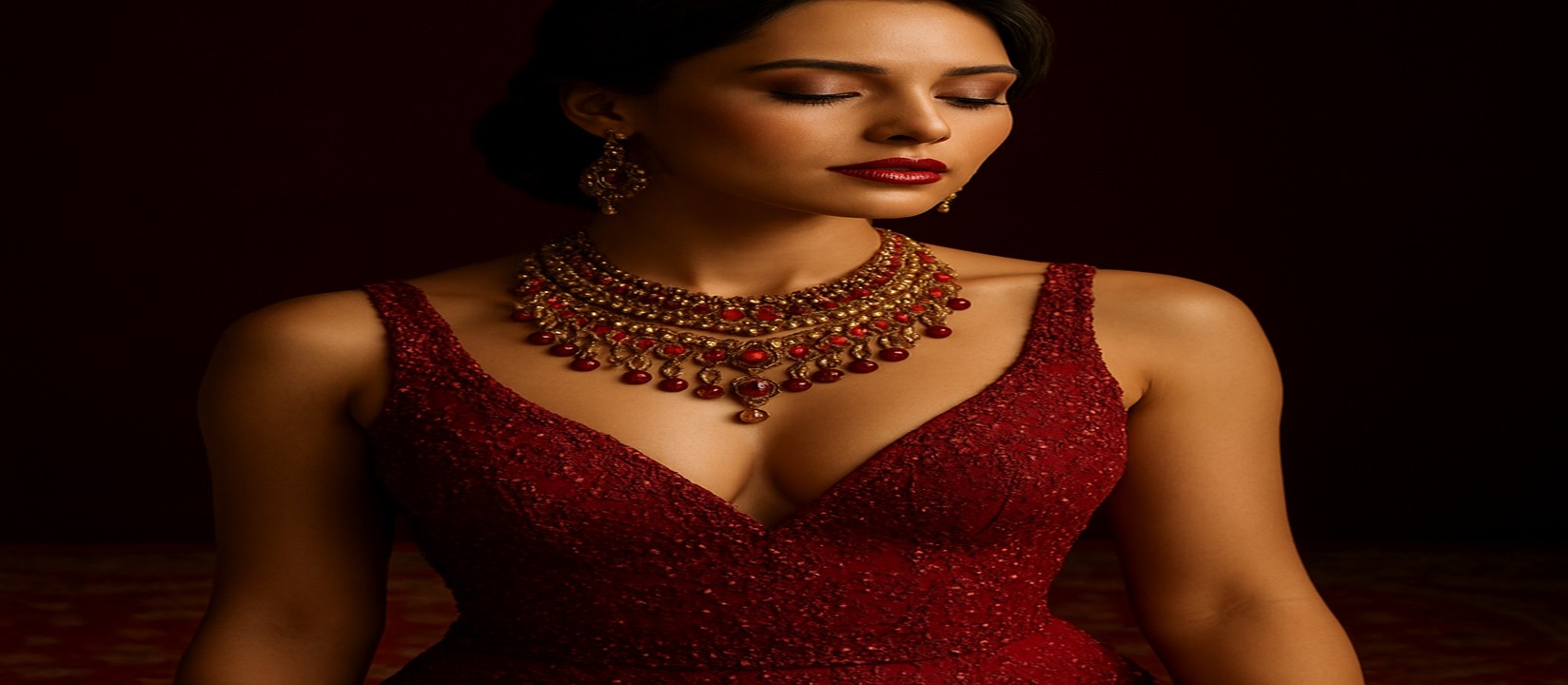 99x0 গেমিং প্ল্যাটফর্মের টেবিলে লাল পোশাক পরিহিত এক নারী উপস্থিত