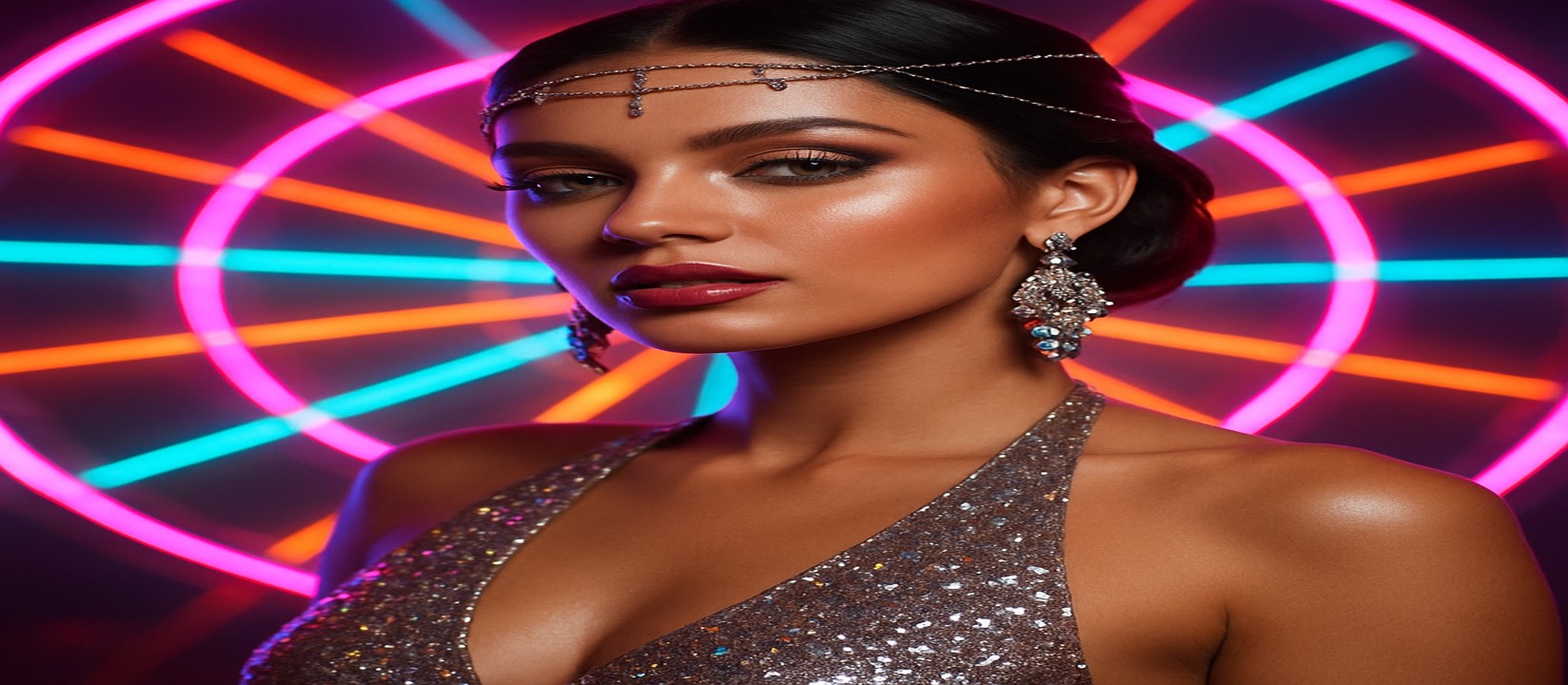 চাকার সামনে উজ্জ্বল পোশাকে থাকা এক নারী, 99x0-র রঙিন গেমিং